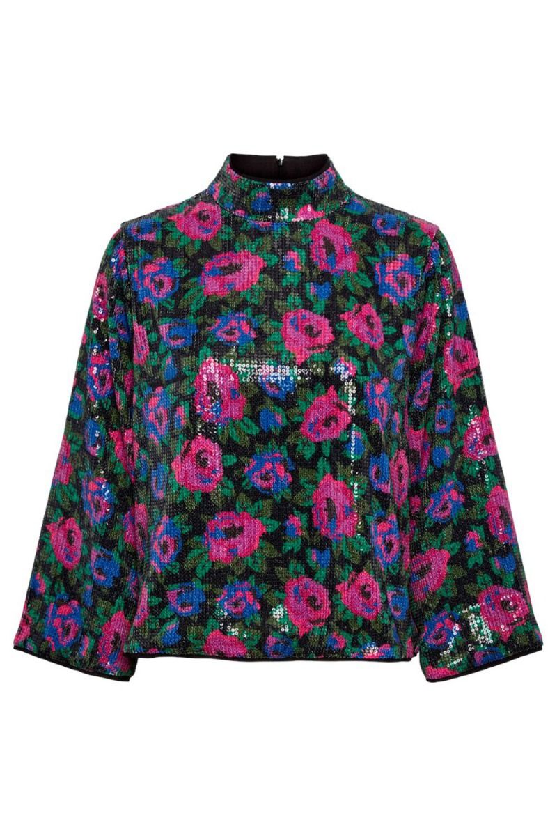 Y.A.S - Bluse - YAS Livo 7/8 Sequin Top S. - Black