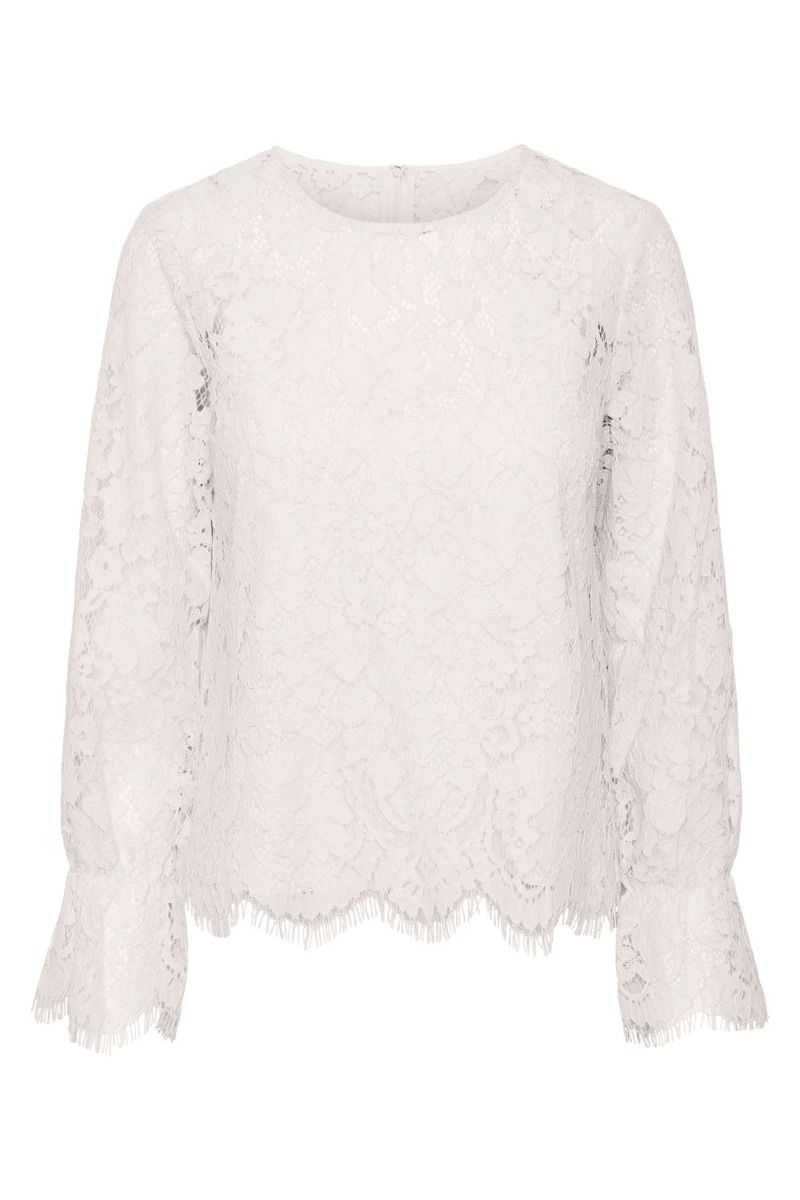 Y.A.S - Bluse - Perla LS Lace Top - Whitecap Gray