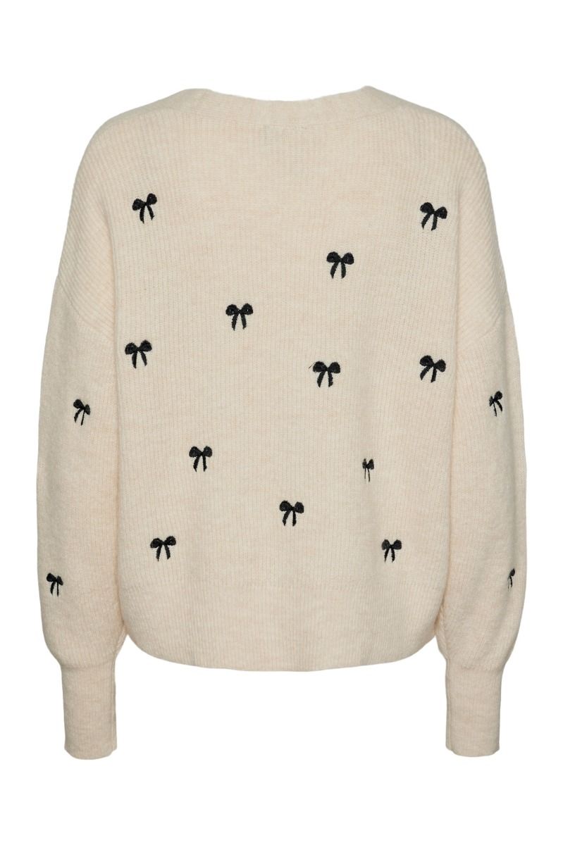 Y.A.S - Cardigan - YAS Bow LS Embroided Knit Cardigan S. - Birch