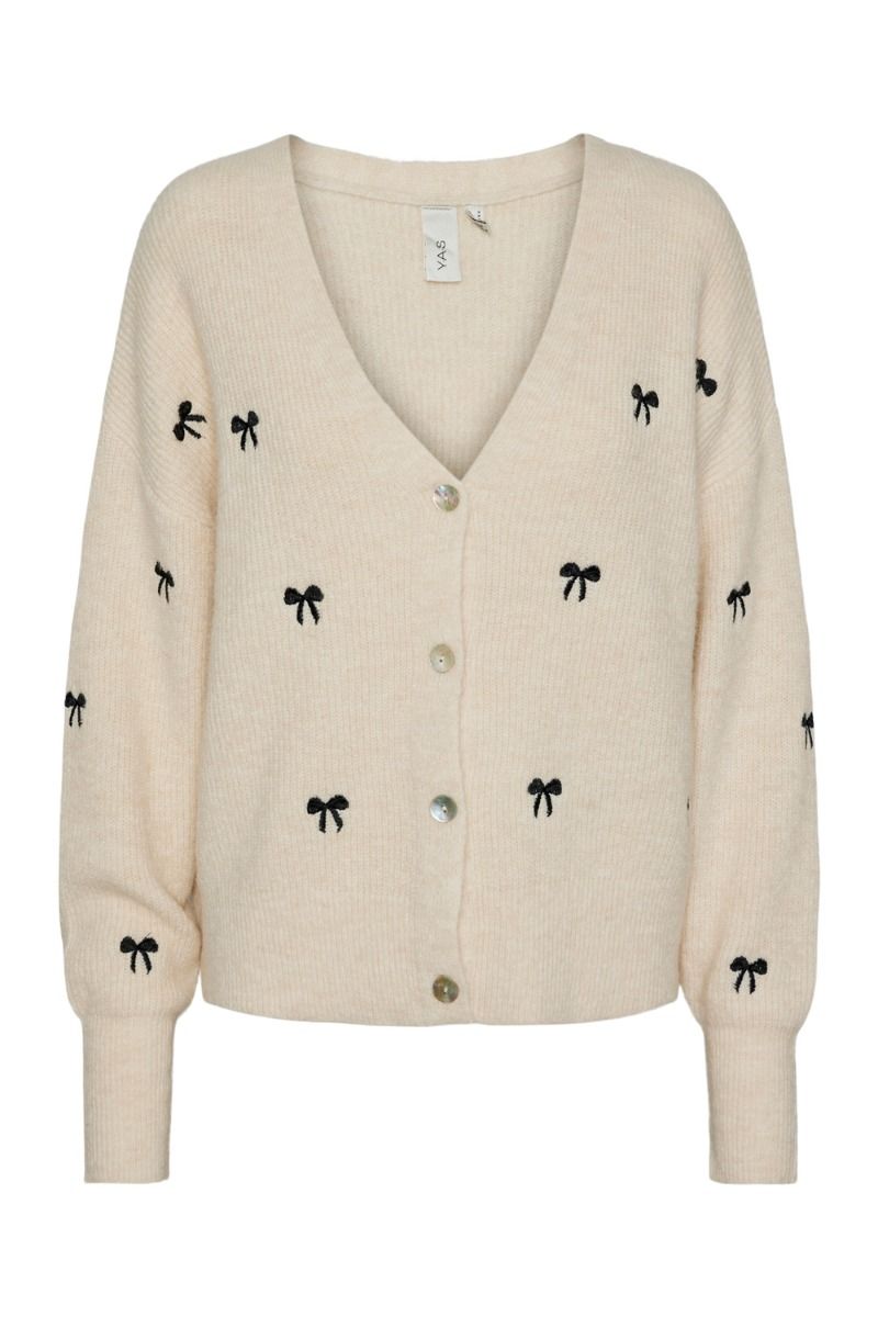 Y.A.S - Cardigan - YAS Bow LS Embroided Knit Cardigan S. - Birch