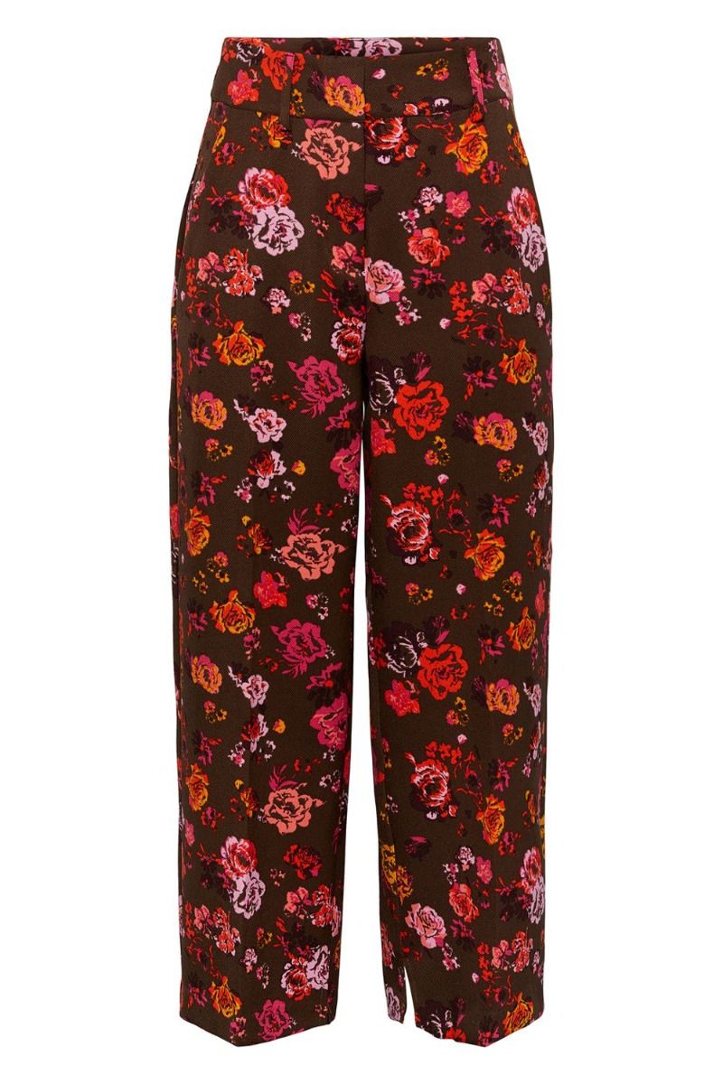 Y.A.S - Bukser - YAS Julima Printed HW Ankle Pant - Seal Brown Julima Print