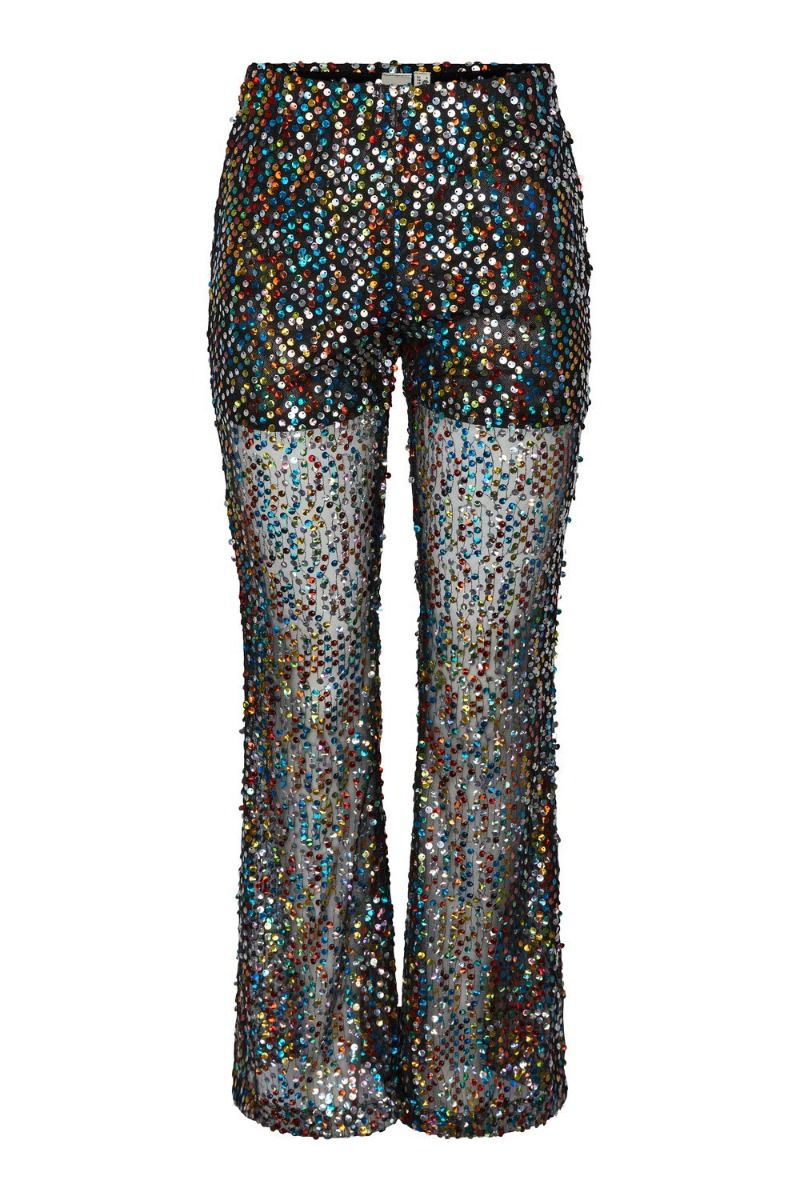 Y.A.S - Bukser - YAS Noelle Sequin HW Flare Trousers Fest - Black/Sequin