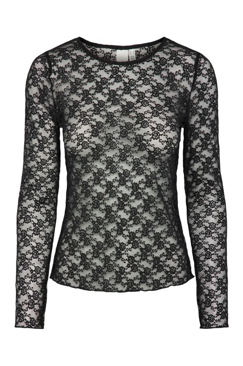 Y.A.S - Top - Yas Cura Ls Lace Top - Ex Black