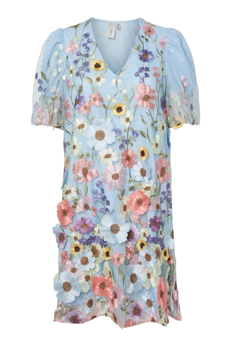 Y.A.S - Kjole - Yas Flowering Ss Dress New - Show Halogen Blue