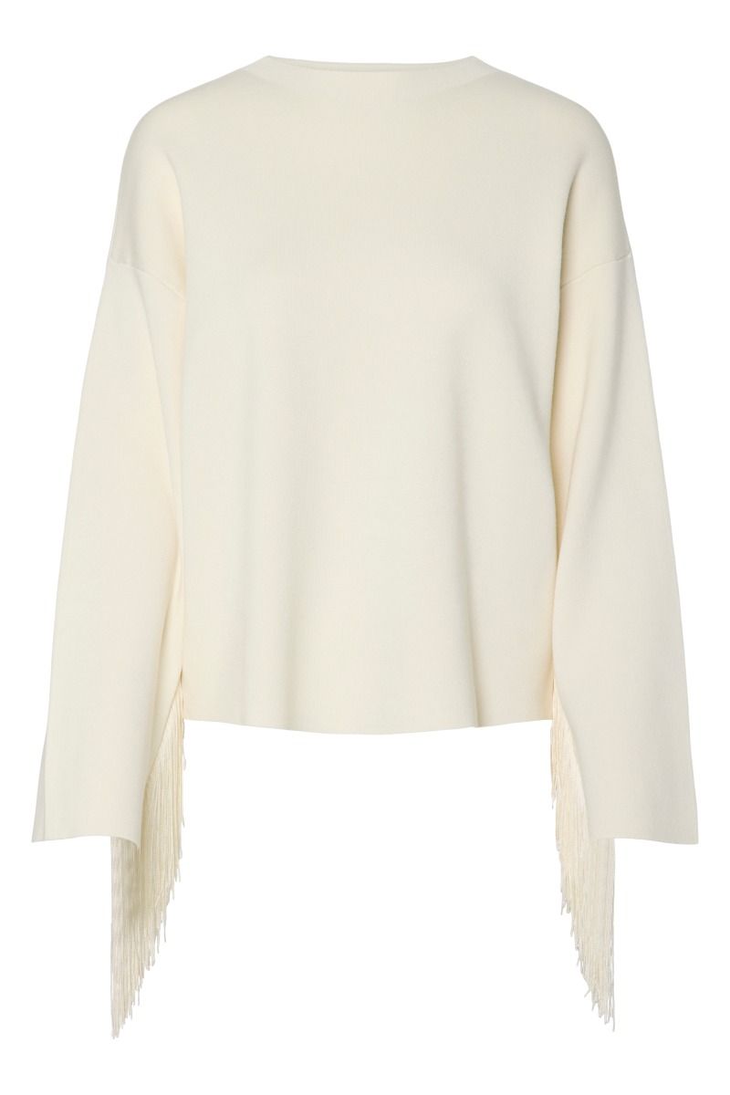 Y.A.S - Bluse - Fringa Ls O-Neck Knit Pullover - Birch