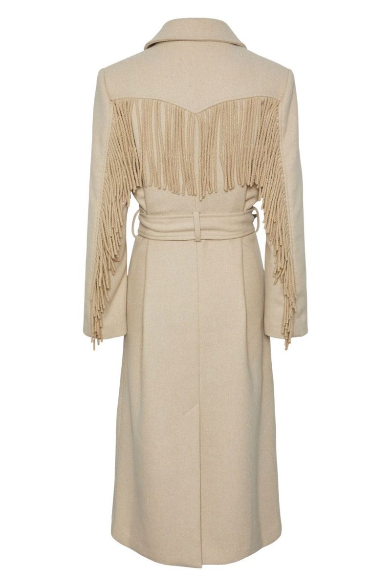 Y.A.S - Jakke - YAS Frida Fringe Wool Mix Coat S. - Fog