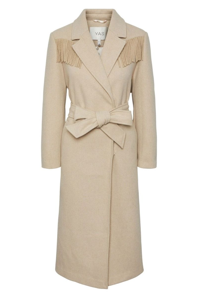 Y.A.S - Jakke - YAS Frida Fringe Wool Mix Coat S. - Fog