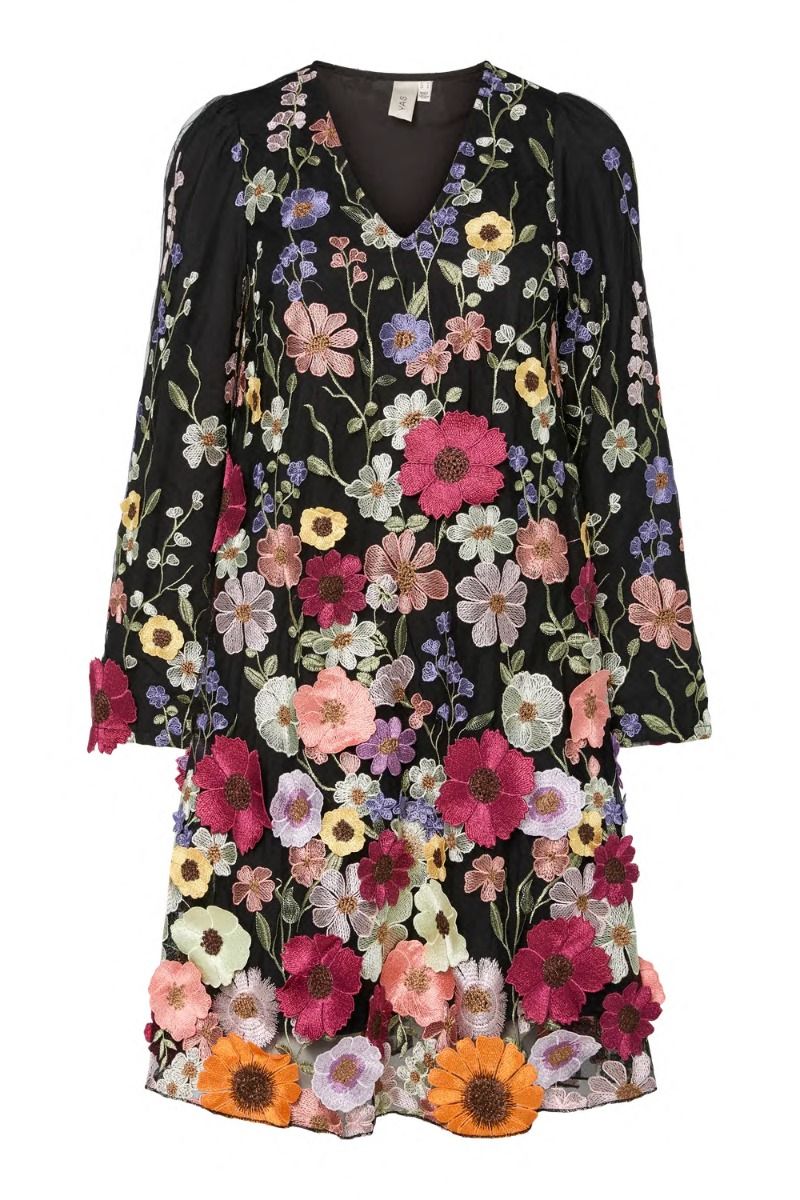 Y.A.S - Kjole - Flowering Ls Dress - Black