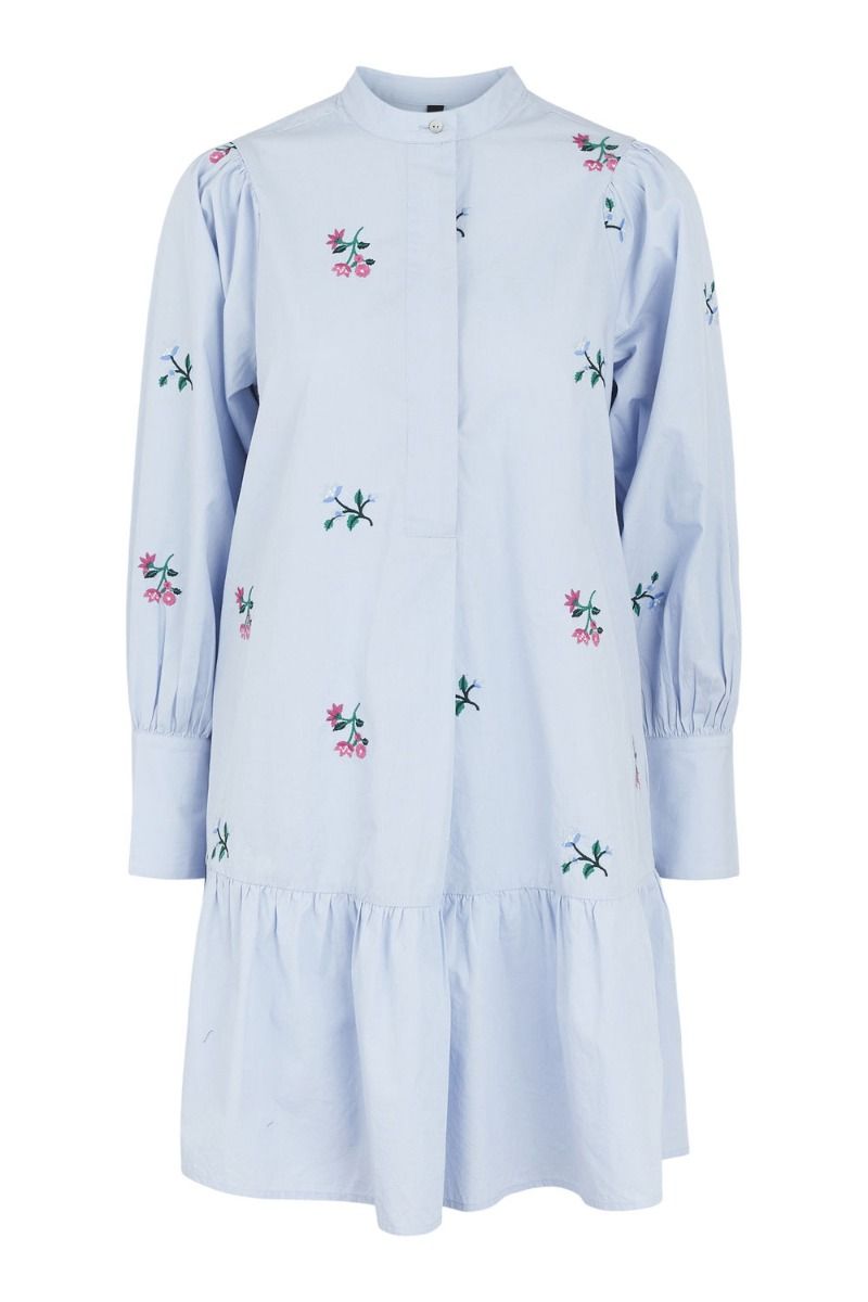Y.A.S - Kjole - YAS Juvela LS Embroidery Dress S. - Kentucky Blue