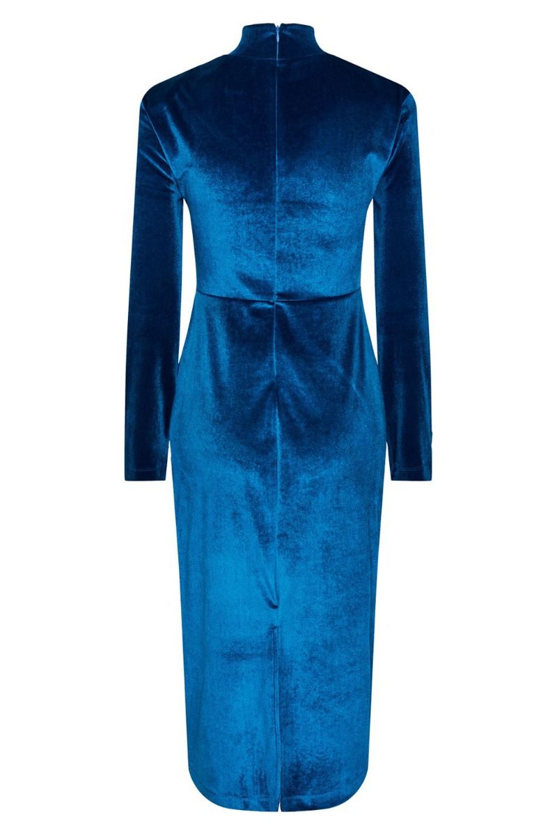 Y.A.S - Kjole - YAS Novella High Neck LS Midi Dress - Mykonos Blue