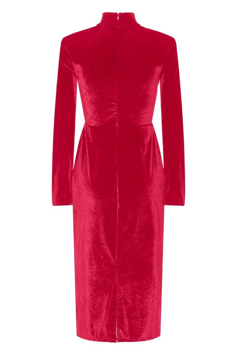 Y.A.S - Kjole - YAS Novella High Neck LS Midi Dress - Tango Red