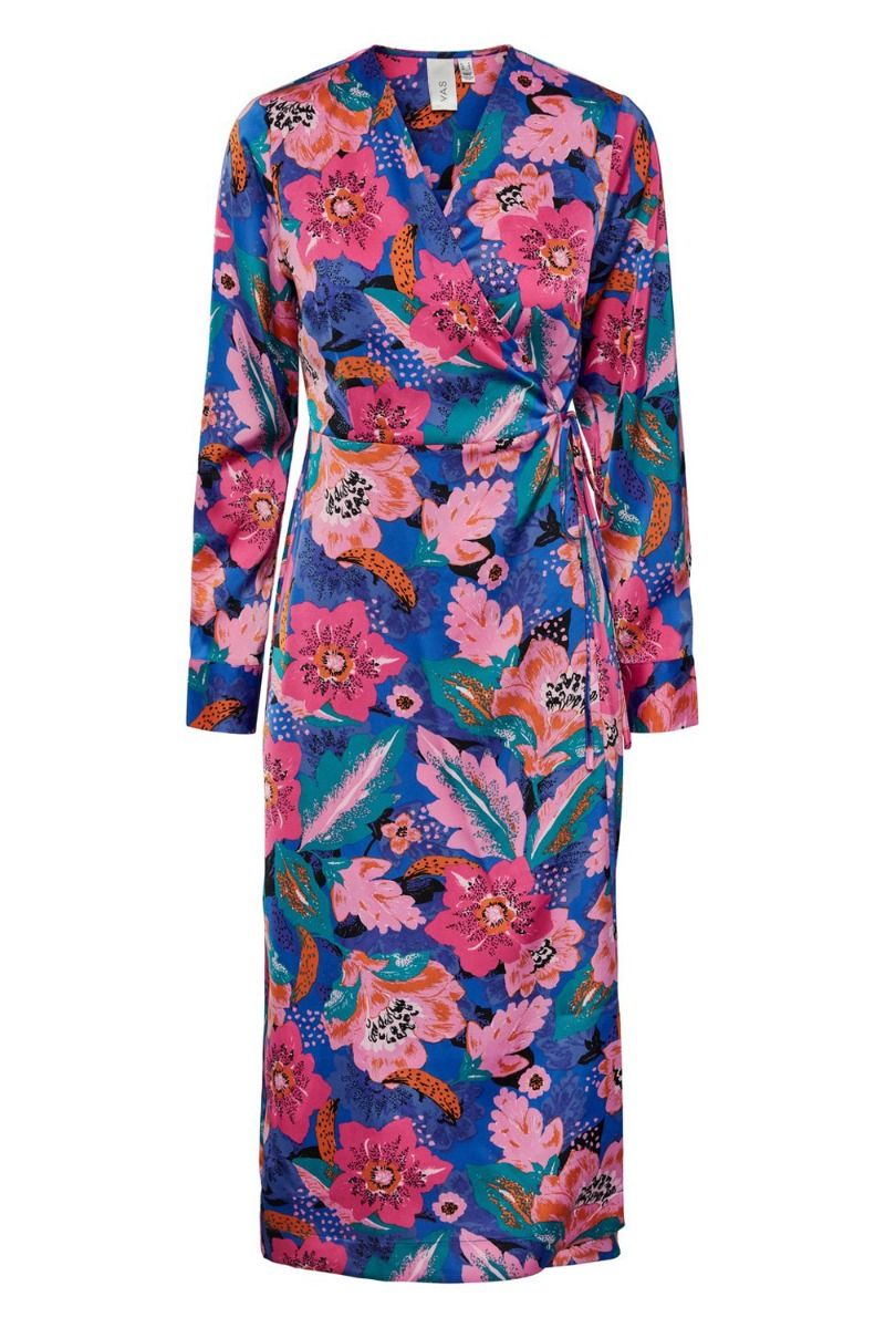 Y.A.S - Kjole - YAS Pella LS Wrap Midi Dress S. - Clematis Blue