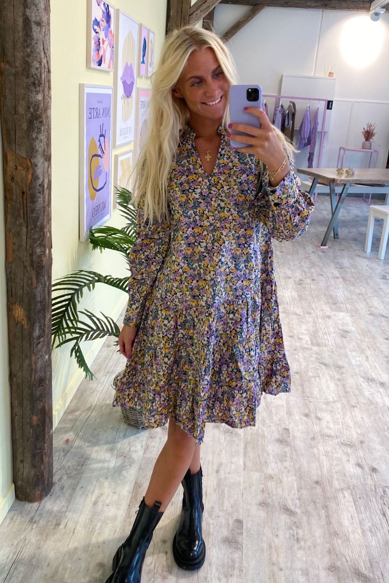 Y.A.S - Kjole - Plicca LS Poplin Dress - Black/Plicca Print