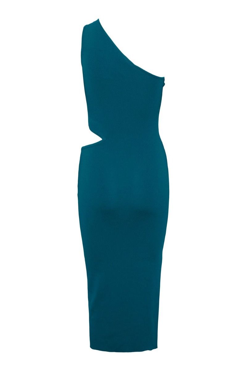 Y.A.S - Kjole - YAS Rachel One Shoulder Midi Knit Dress - Deep Lake