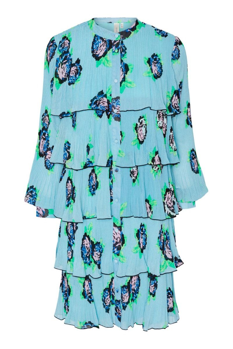 Y.A.S - Kjole - Rosola Ls Pleated Dress - Blue Topaz
