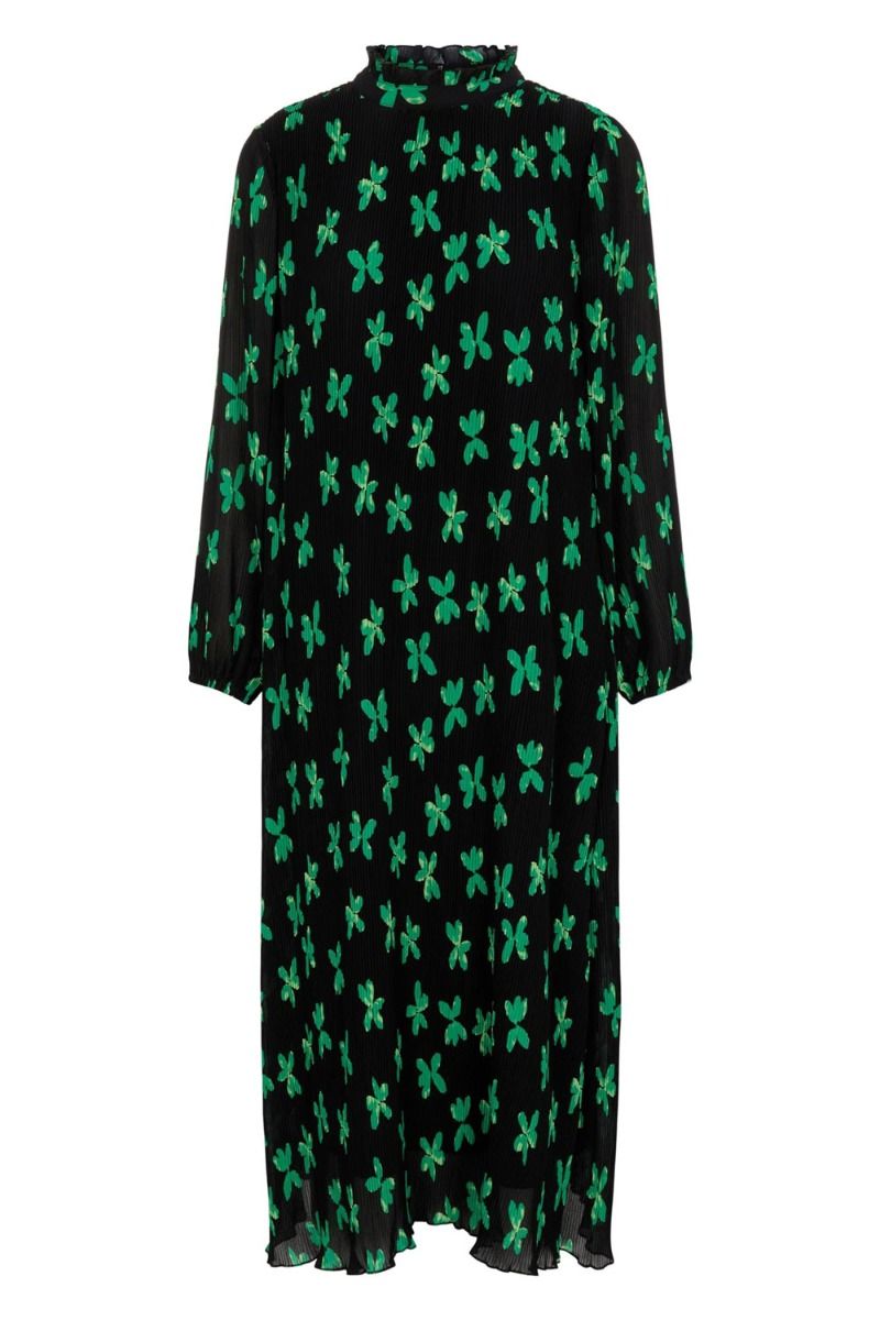 Y.A.S - Kjole - YAS PI LS Midi Dress S. - Black/Green Flower