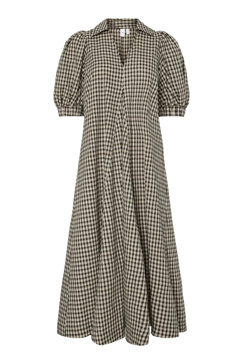 Y.A.S - Kjole - Lee 2/4 Long Check Dress - Black