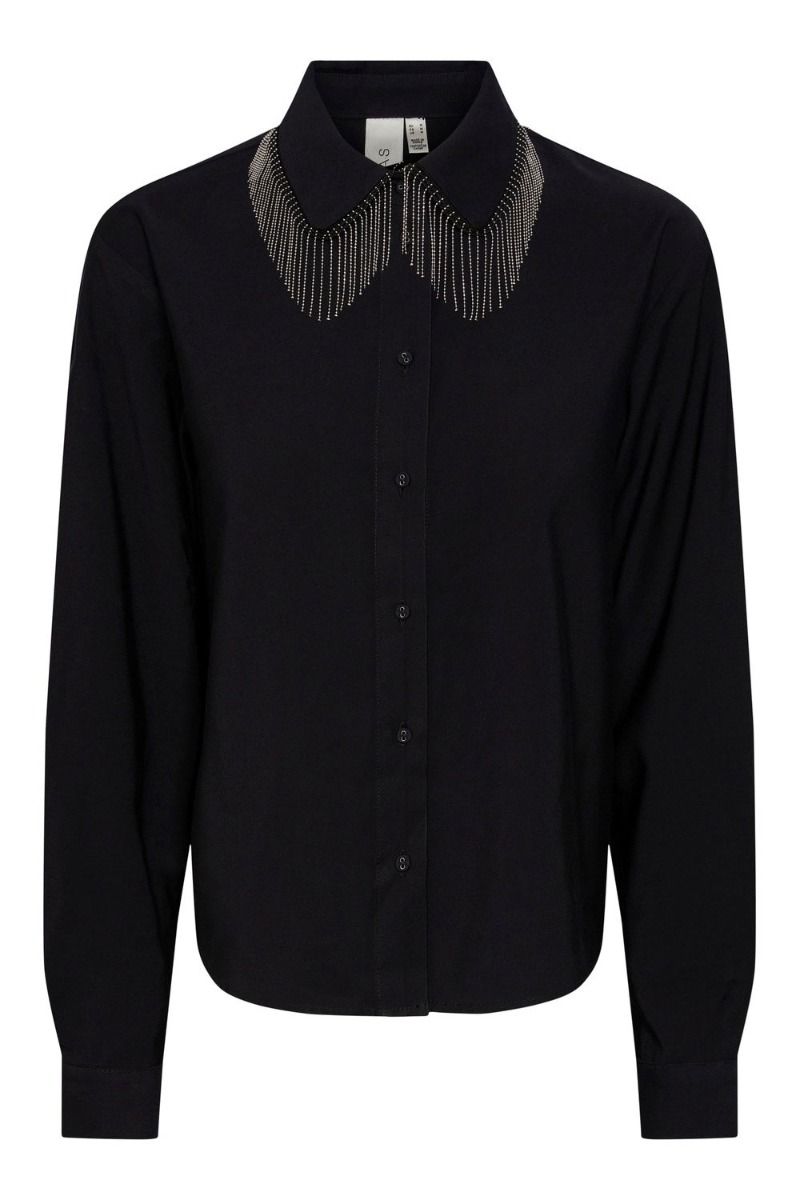 Y.A.S - Skjorte - YAS Frima Fringe LS Shirt S. - Black