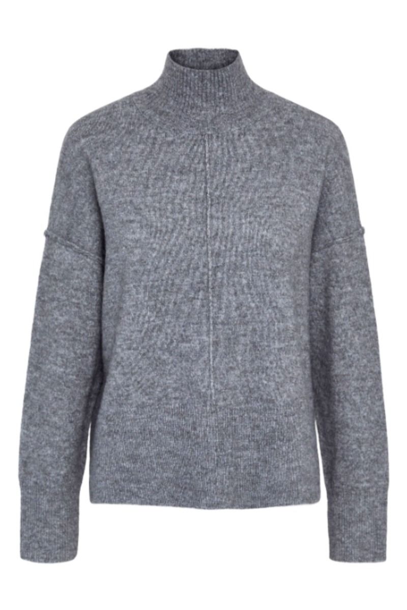 Y.A.S - Strik - YAS Balis LS High Neck Knit S. - Medium Grey Melange