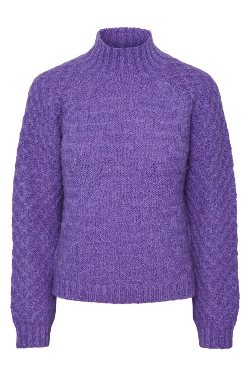 Y.A.S - Strik - YAS Rosafia LS High Neck Knit Pullover - Dahlia Purple