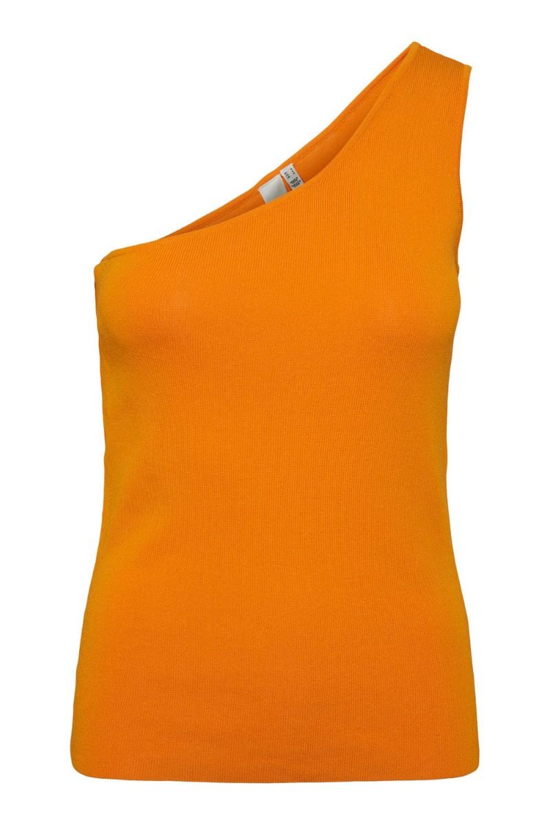 Y.A.S - Top - Milla One Shoulder Knit Top S. - Flame Orange