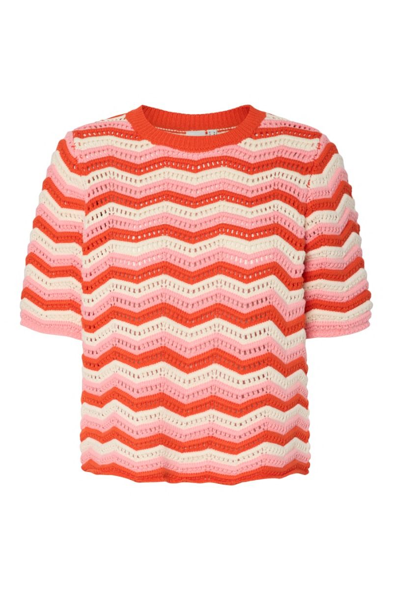 Y.A.S - T-shirt - Trio Ss Knit Pullover S. - Birch