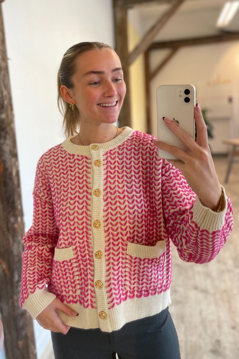 Y.A.S - Cardigan - Yas Gea Ls Knit Cardigan - Birch/Fuchsia