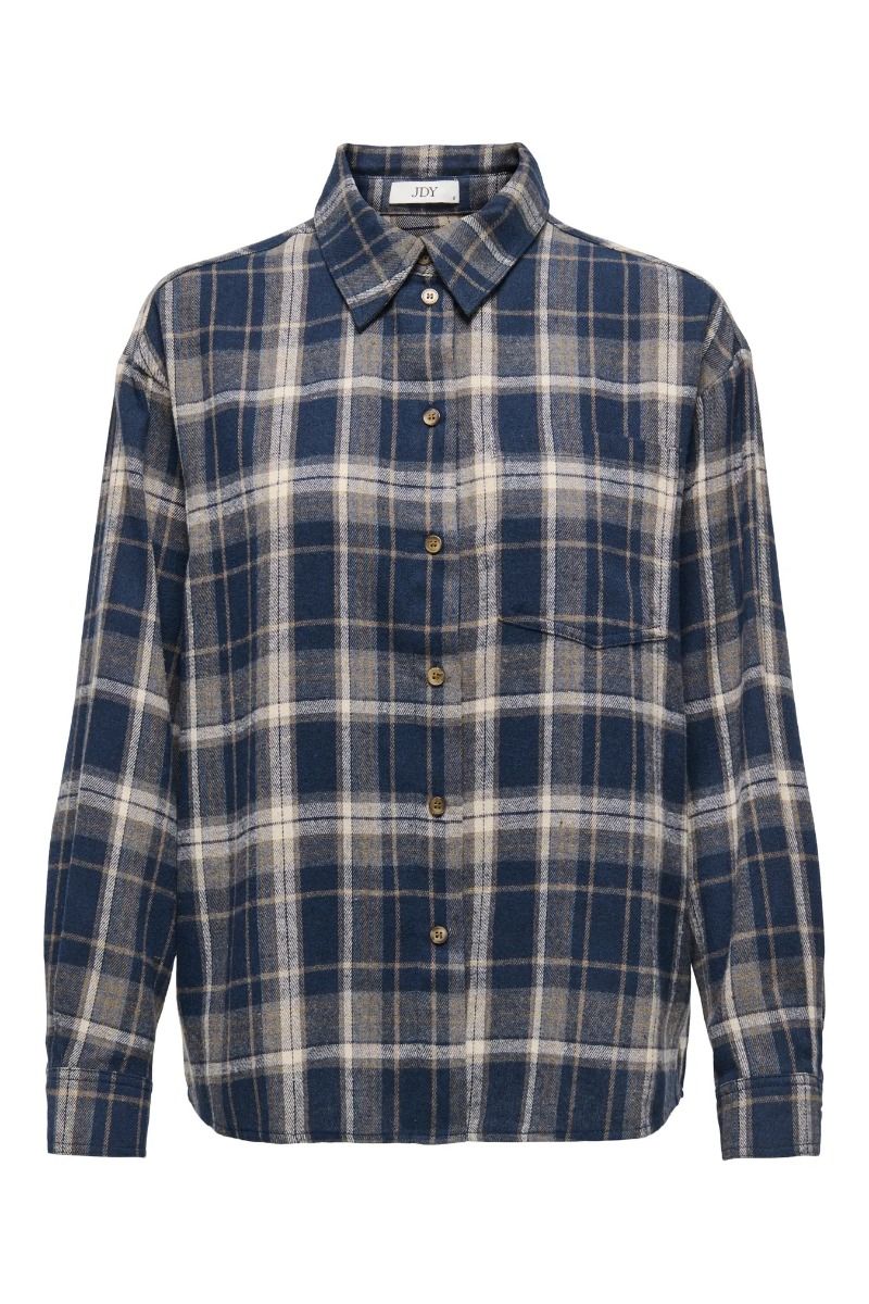 JDY - Skjorte - Maddie L/S Loose Check Shirt - Sky Captain Caribou & Pale Taupe