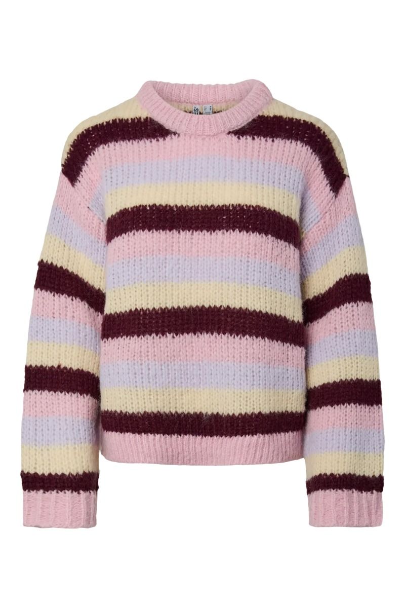 Pieces - Strik - Dorthea LS Chunky Knit - Roseate Spoonbill, Winetasting/French Vanilla/Pastel Lilac (Levering midt juli)