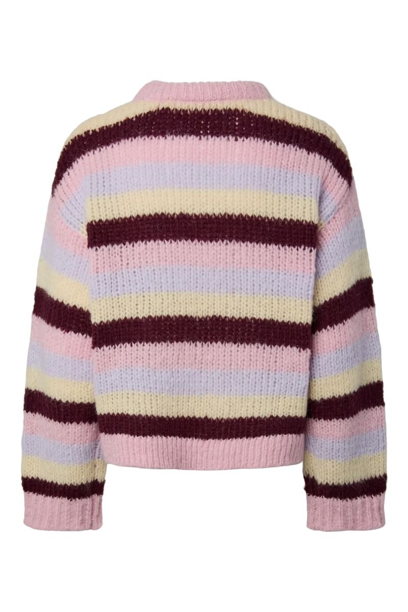 Pieces - Strik - Dorthea LS Chunky Knit - Roseate Spoonbill, Winetasting/French Vanilla/Pastel Lilac (Levering midt juli)