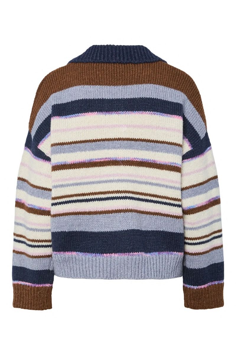 Pieces - Strik - Rye LS Polo Knit - Downtown Brown Multi color
