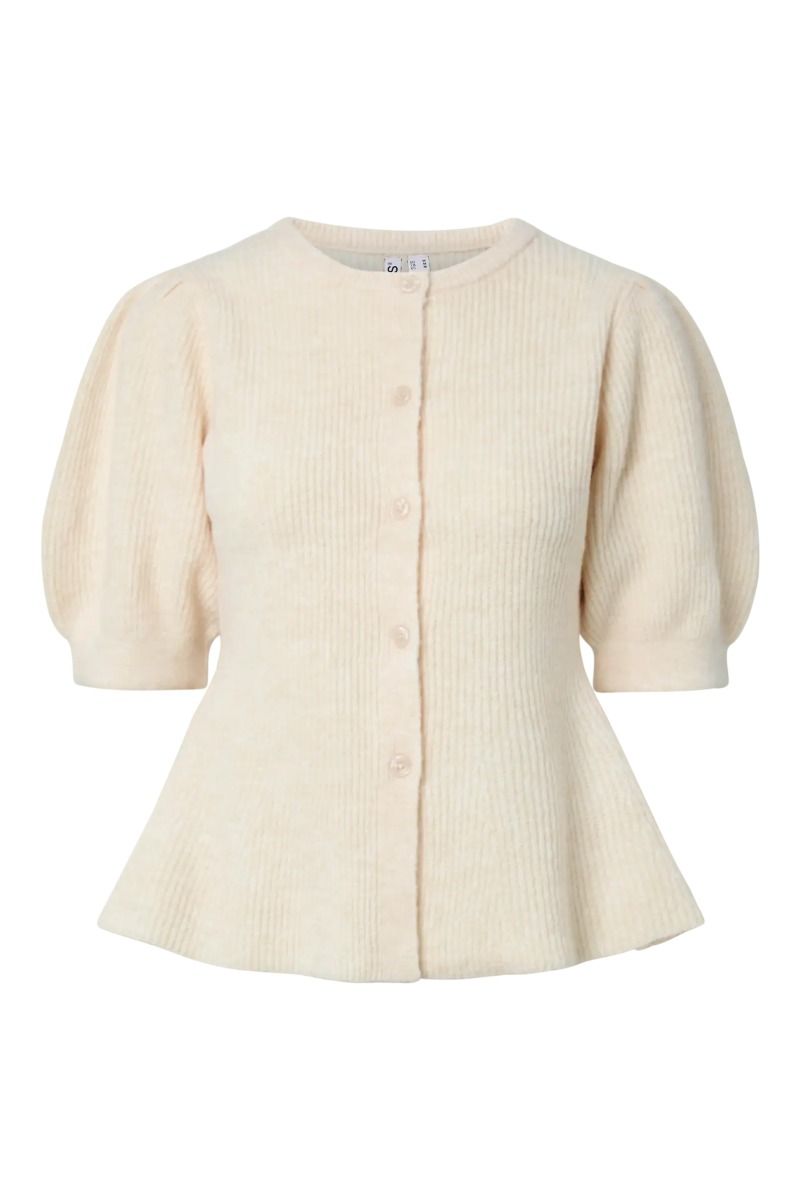 Pieces - Cardigan - Silly SS Puff Knit Cardigan - Birch Melange