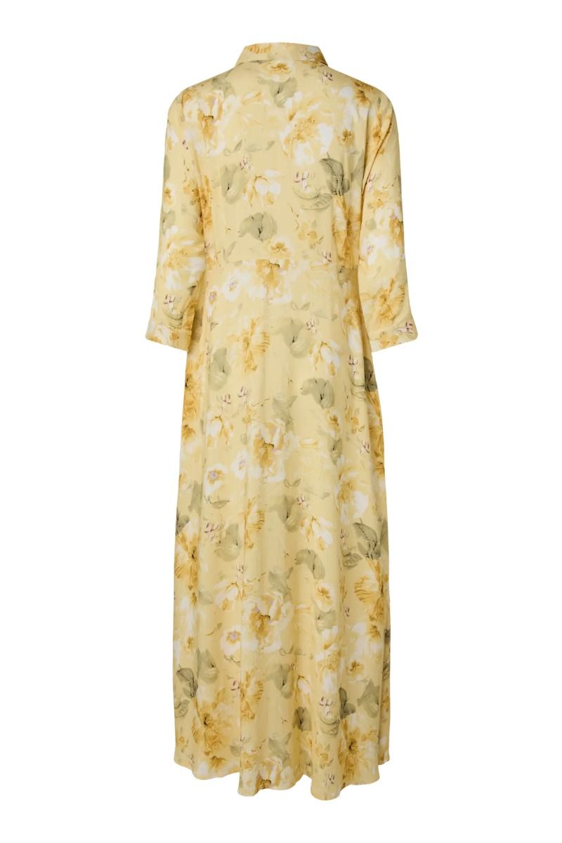 Y.A.S - Savanna Long Shirt Dress - Pale Banana Lemon print (Levering midt maj)