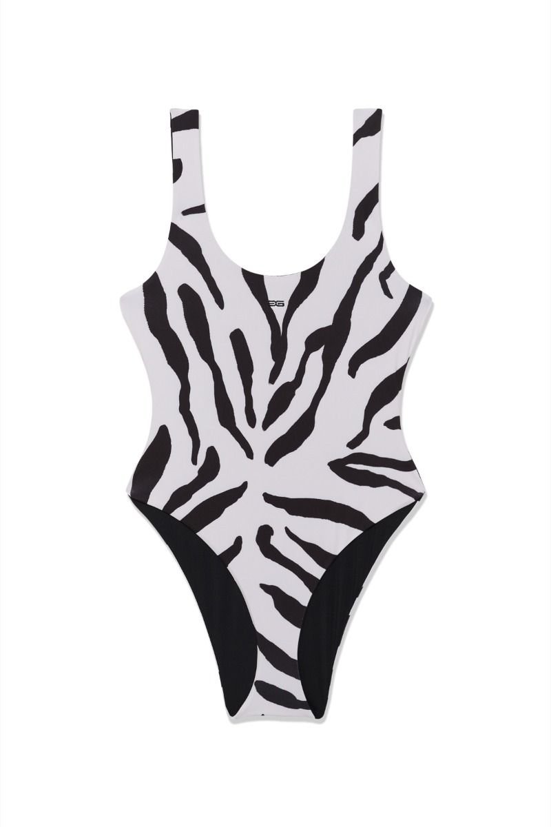 Gestuz - Badedragt - GZzaiba Swimsuit Graphic - Black White Animal (Levering slut april)