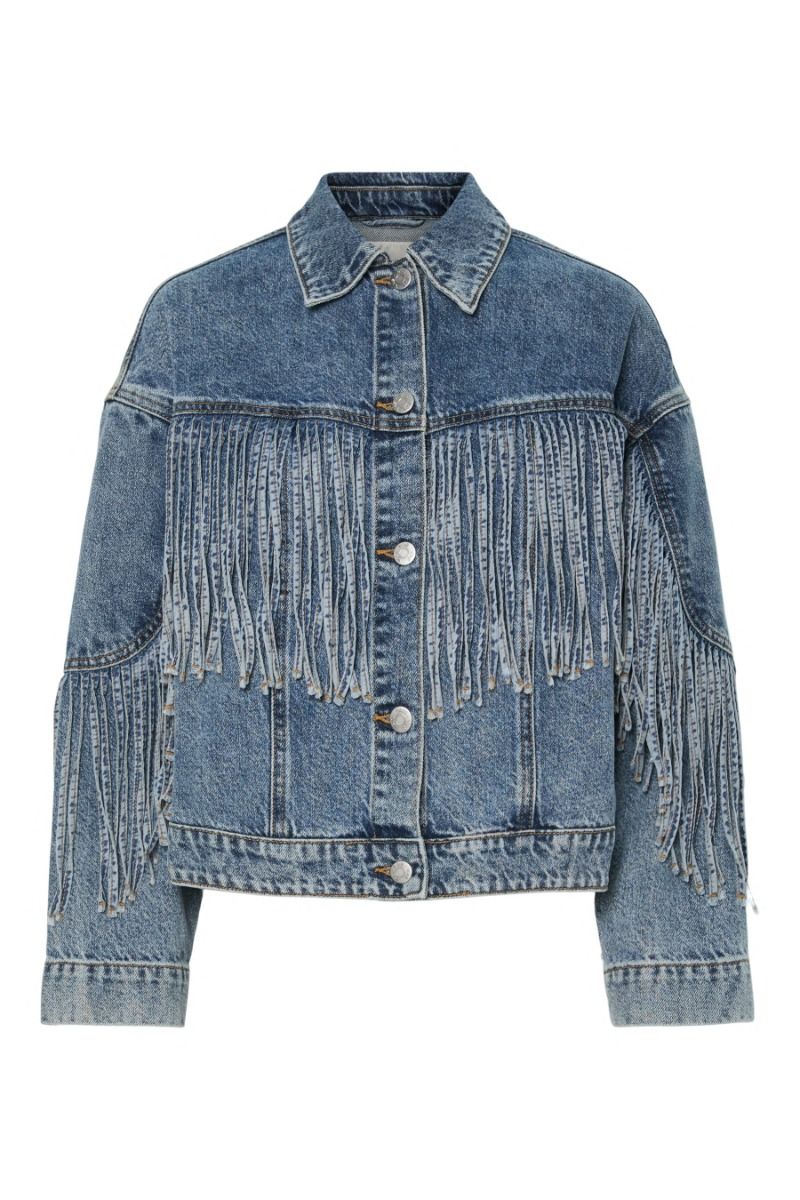Y.A.S - Jakke - Saiko Ls Denim Fringe Jacket - Medium Blue Denim