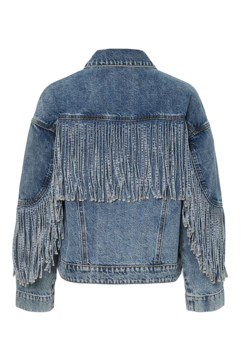 Y.A.S - Jakke - Saiko Ls Denim Fringe Jacket - Medium Blue Denim
