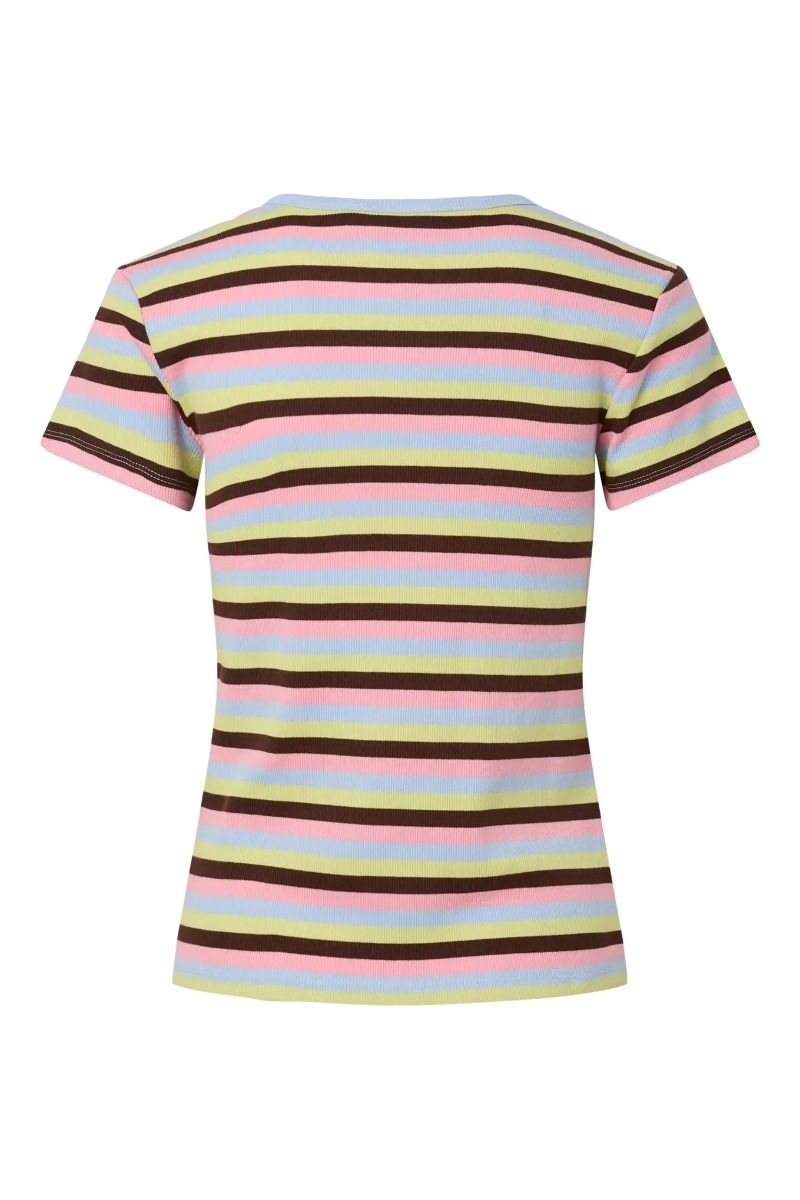 Pieces - T-shirt - May SS Striped Tee - Cashmere Blue Sea Pink/Chicory coffee/celery gree