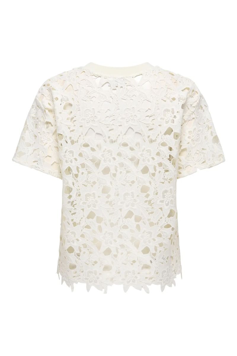 JDY - T-shirt - Vanya S/S Lace Top - Cloud Dancer