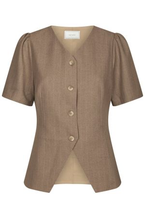 NEO NOIR Jules Pinstripe Blouse Taupe