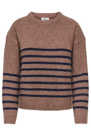 JdY JDYNEEL L/S O-NECK STRIPE PULLOVER KNT Bison BLACK IRIS THIN STRIPES
