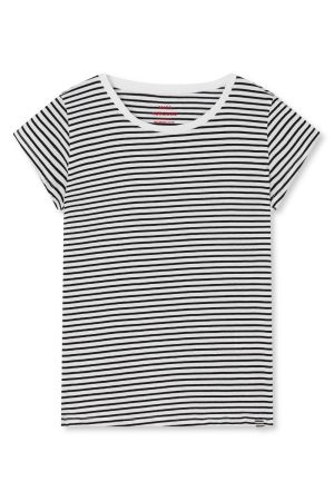 Mads Nørgaard Fine Jersey Stripe Teasy Tee FAV White/Black