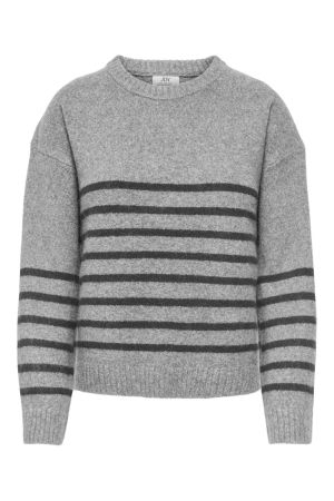 JDY- Neel L/S O-Neck Stripe Pullover - Light Grey Melange Thin Stripes
