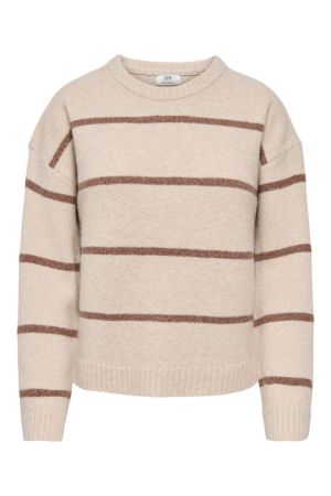 JDY - Strik - Neel L/S O-Neck Stripe Pullover - Oatmeal Bison Wide Stripes
