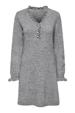 JdY JDYLETTY L/S V-NECK FRILL DRESS KNT Light Grey Melange