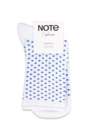 Oroblu - Strømper - Note Woman Bamboo Dots Roll Top - White/Blue Dots