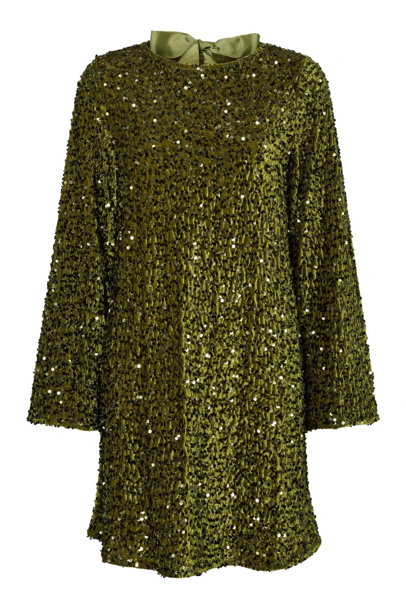 Pieces - Kjole - Kam LS Deep Back Bow Dress - Kalamata sequins (Levering start september)