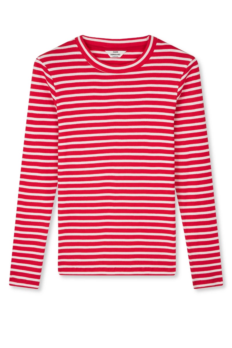 Mads Nørgaard Bluse 2x2 Cotton Stripe Tuba Tee Ls High Risk Red/white Alyssum