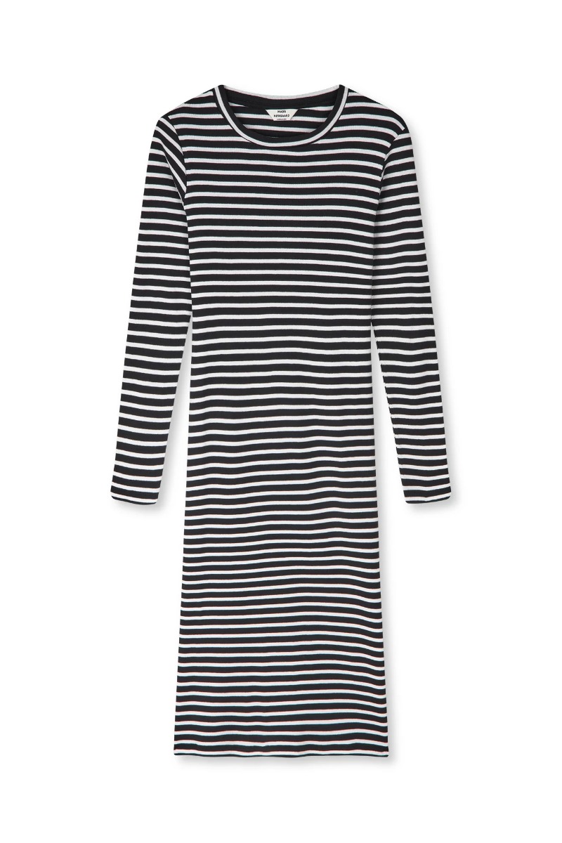 Mads Nørgaard Kjole 2x2 Cotton Stripe Duba Dress Black White Alyssum