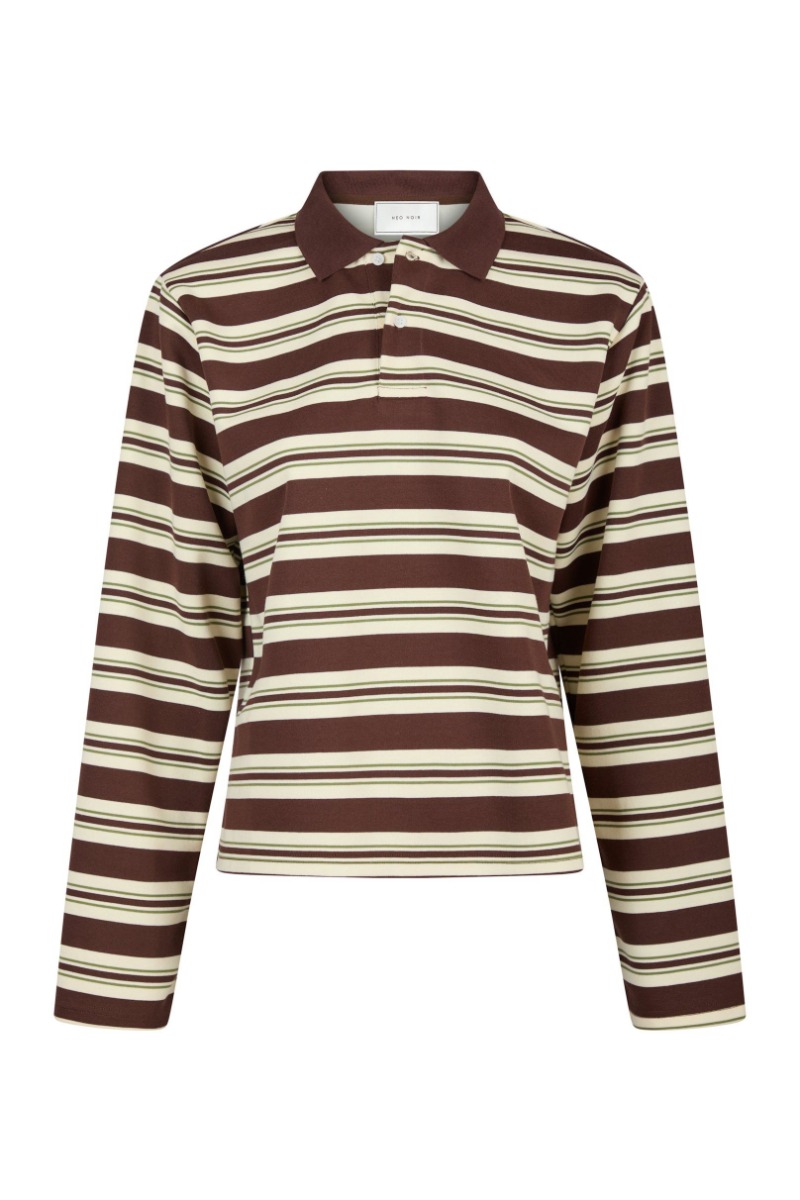Neo Noir Bluse Mala Stripe Polo Blouse Brown