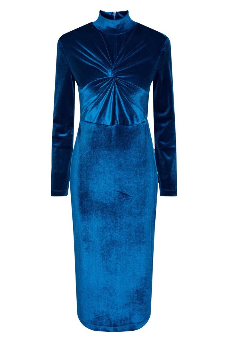 #3 - Y.A.S - Kjole - YAS Novella High Neck LS Midi Dress - Mykonos Blue